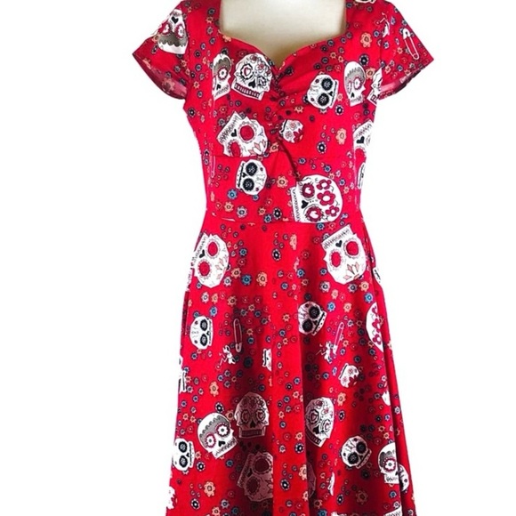 Oten red sugar skull swing dress - Picture 6 of 7